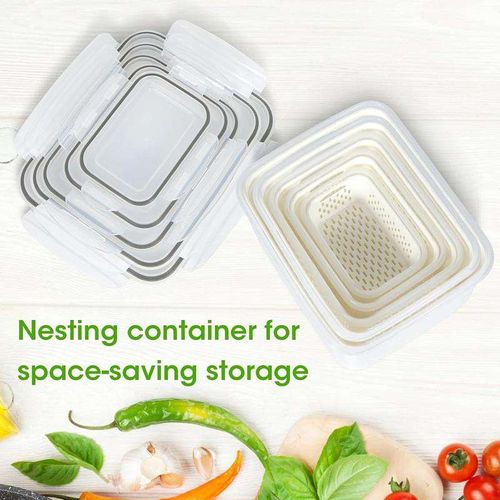 Plastic Fruit Refrigerator Storage Containers Organizer Box With Lid and Removable Colander Food Container
