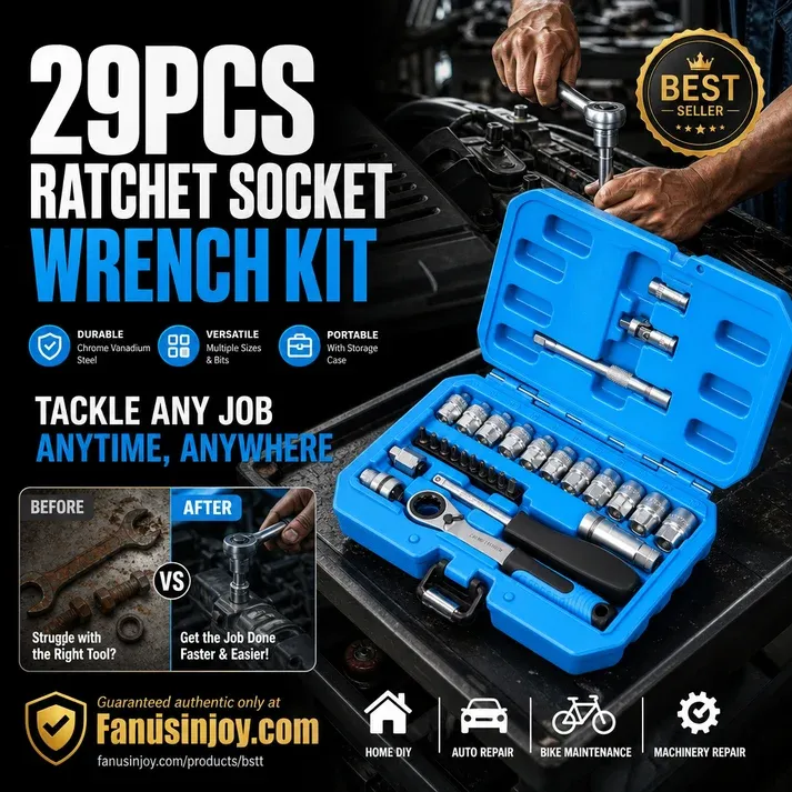 29pcs Ratchet Socket Wrench Tool Kit, Multi-Size Repair Hand Tool Set with Storage Case 🔧