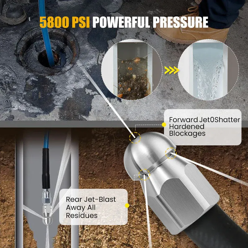 🚿 5800 PSI sewer cleaning kit – Rotating nozzle and reinforced hose for unclogging pipes 🛠️✨
