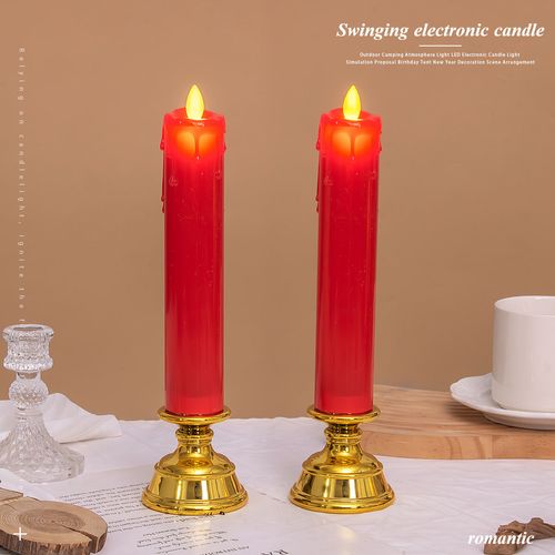 Realistic Flameless LED Flickering Candles RedWhite Plastic for Home Weddings Event Decoration Pillar Pattern for Diwali（2PCS）