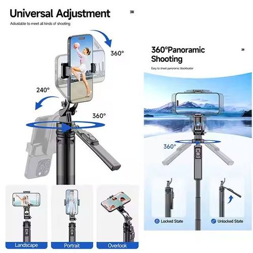 Selfie stabilizer with extendable gimbal for follow-up shooting.