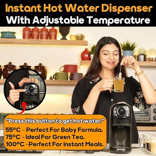 InstaCuppa 3-in-1 Espresso Coffee Maker Works with Ground Coffee, Pods & Capsules, Includes Electric Kettle Mode with Temperature Control, Adjustable Volume, Self-Cleaning, LED Touch Control & Display