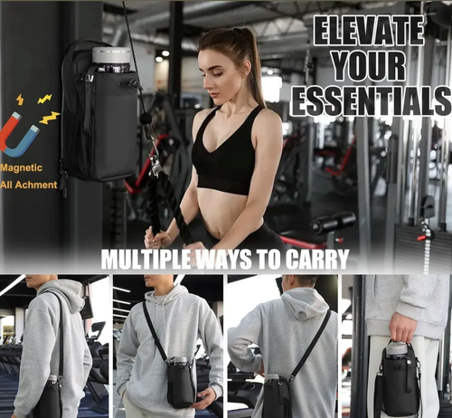 CustomWaterproof Nylon Zipper Magnet Phone Crossbody Pouch Sport Fitness Water Bottle Holder Magnetic Gym Bag for Gym with Strap