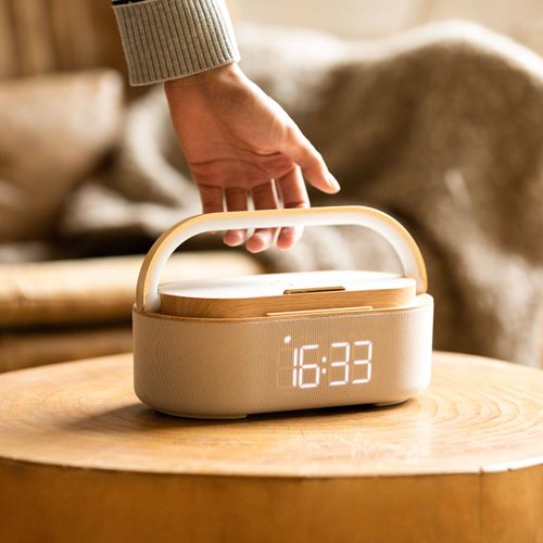 6 in 1 BT Speaker with Digital Alarm Clock FM Radio Adjustable LED Night Light 15W Wireless Charger