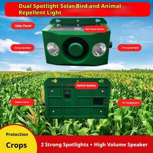 Dual Spotlight Square Solar Powered Rechargeable Eco-Friendly ABS Pesticide Solid Dog and Wild Animal Repellent Waterproof