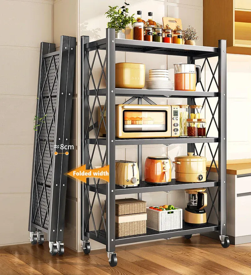Heavy Duty Foldable Metal Organizer Shelves with Wheels Great for Garage Kitchen
