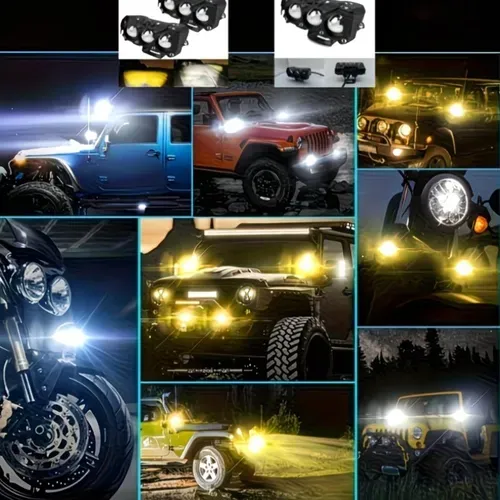 🔥🔥🏍️Lens spotlight car motorcycle lighting Automobile modification white&yellow dual color lamp（2PCS）