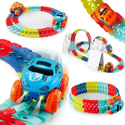 Rechargeable Anti-gravity Assembled Track Car LED Light-Up Race Car Flexible Changeable Magic Race Car Track Set Gift for Kids