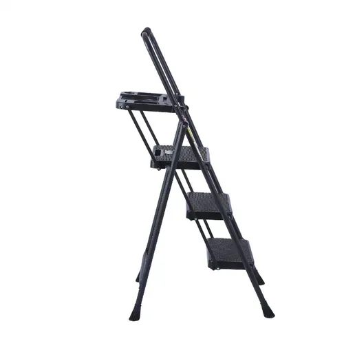 The household three-step folding ladder features a thick steel pipe triangular support structure that is stable.
