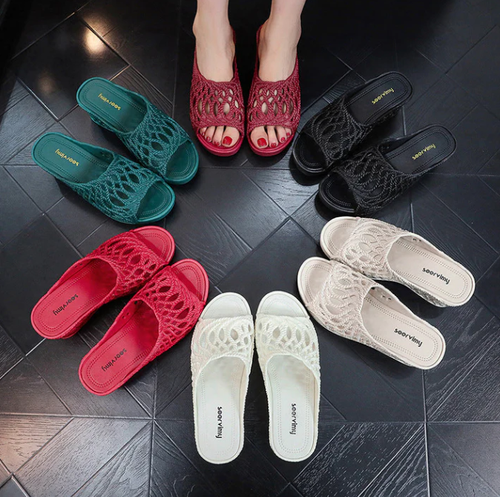 Comfortable women's sandals with a platform wedge cutout