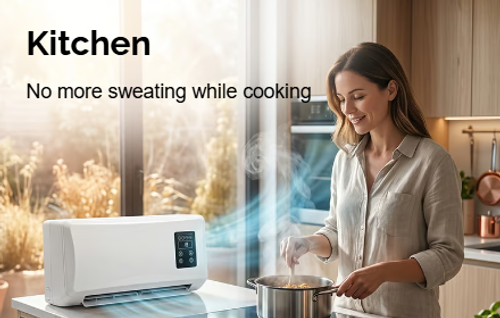 Wall-mounted air conditioner for domestic use, cooling and heating