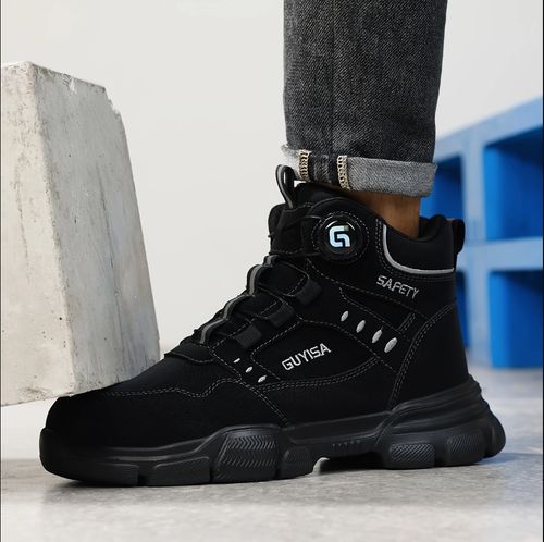 GUYISA Men's High-Top Steel Toe Work Shoes - Comfortable, Anti-Smash & Puncture-Resistant with Smart Buckle Closure for All Seasons - Steel Toe, Anti-Smash & Puncture-Resistant - For Construction Workers & Tradesmen - Suitable for All Seasons