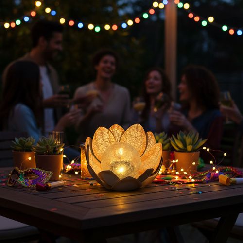 Solar-powered lotus-shaped decorative lights for courtyards