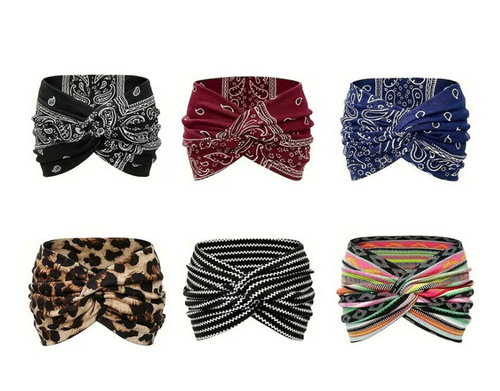 6pcs Printed cross yoga headband