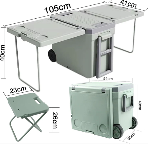 32L portable insulated cooler with wheels, table and chairs