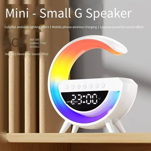 MQ Mini Wireless Charging Audio Speaker Alarm Clock Ambient Light Desktop Sound System Multifunction