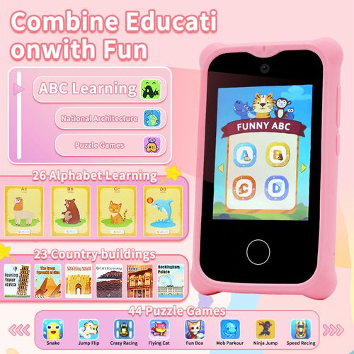 CUSTOM Kids Smart Phone Touchscreen Kids Phone Unicorn Girls Age 6-8 with Dual Camera Music Game Learning Toy Phone