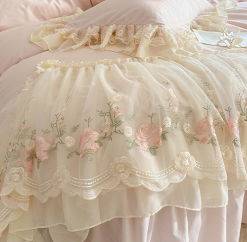 French-style light luxury princess feng shui washed cotton four-piece bedding set