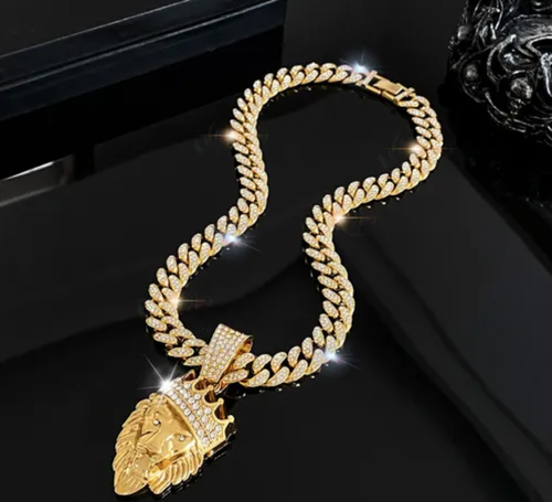Hot selling long necklace Cuban chain crown lion head necklace hip hop trendy men's accessories