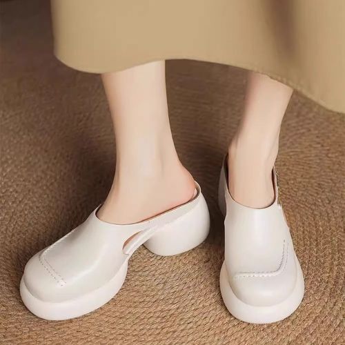 Posture Correction Waterproof Platform High Heel Hollow Women's Slippers-Cowhide craft