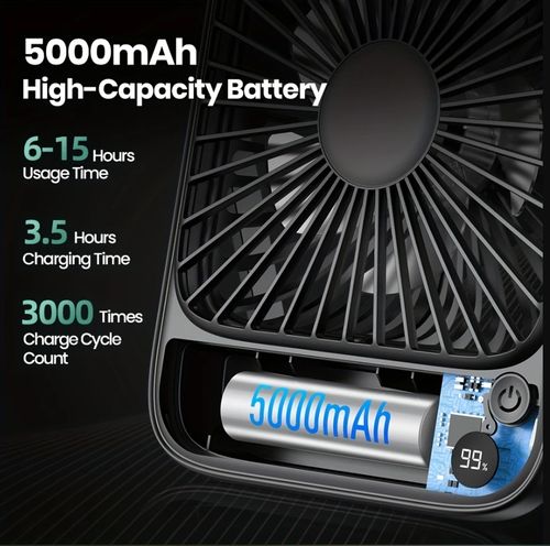 5000mAhUltra-quiet mini portable foldable fan