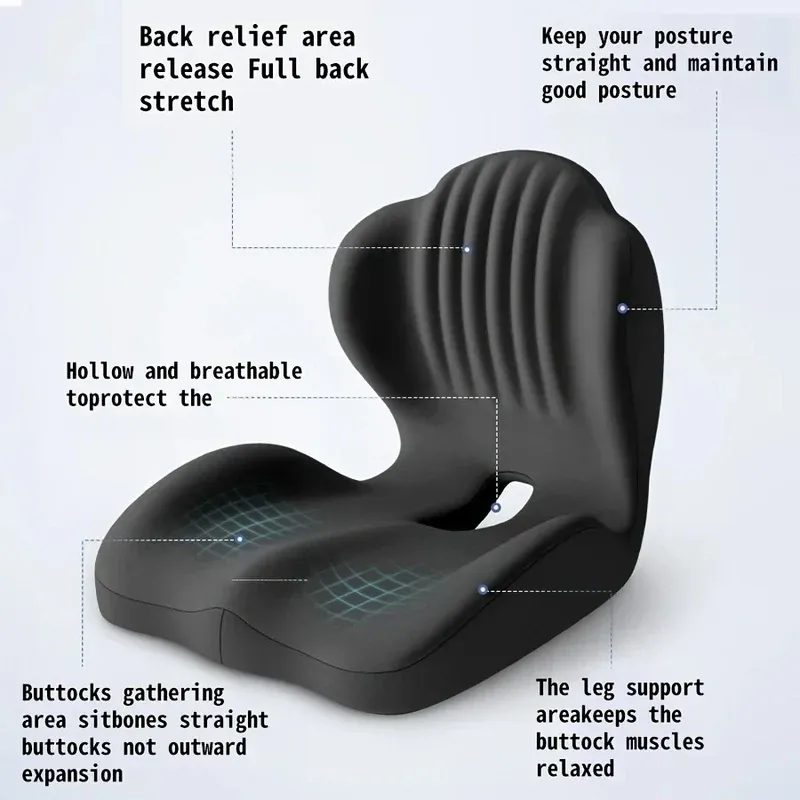 Ergonomic Memory Foam Seat Cushion with Lumbar Support – Pressure Relief, Height Boost, Universal Fit