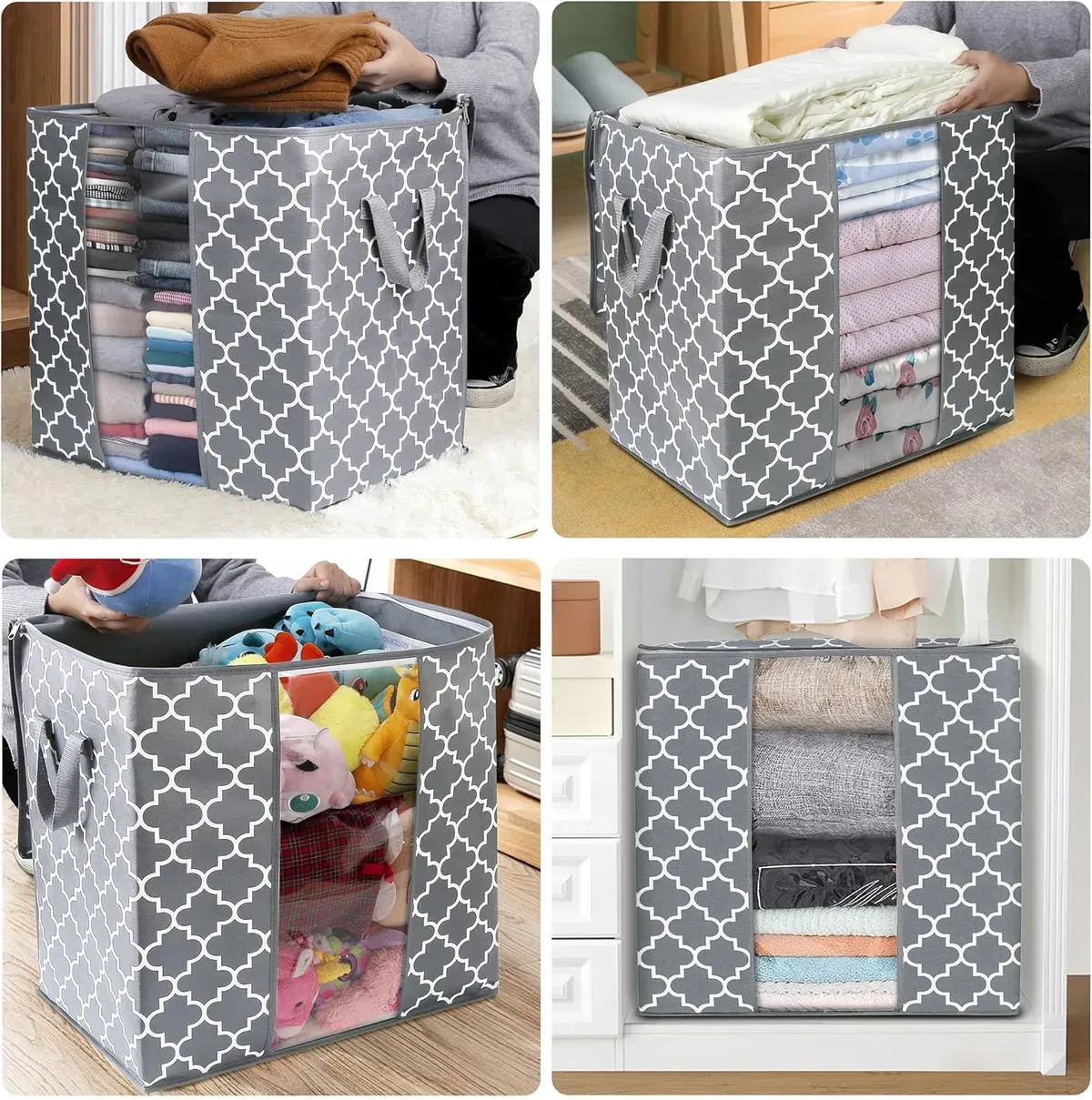 Pack Of 3 Grey Premium Large Blanket Clothes Organization And Storage Containers For