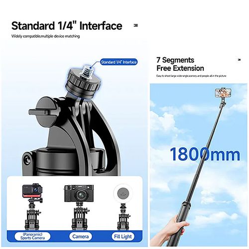 Selfie stabilizer with extendable gimbal for follow-up shooting.