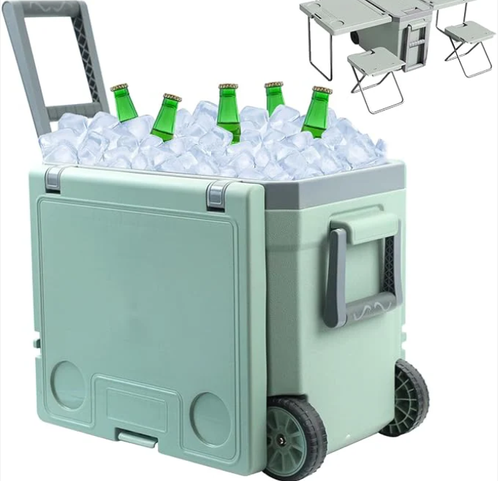 32L portable insulated cooler with wheels, table and chairs