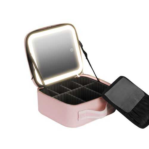 Travel Train Makeup Case with LED Mirror Multifunction Adjustable Brightness Beauty Box Storage Bag for Toiletry Gift Women