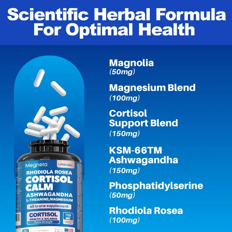KSM-66 ASHWAGANDHA | Cortisol Balance & Energy & Sleep & Mood | 16 IN 1 Megneta Cortisol Supplement summerwins
