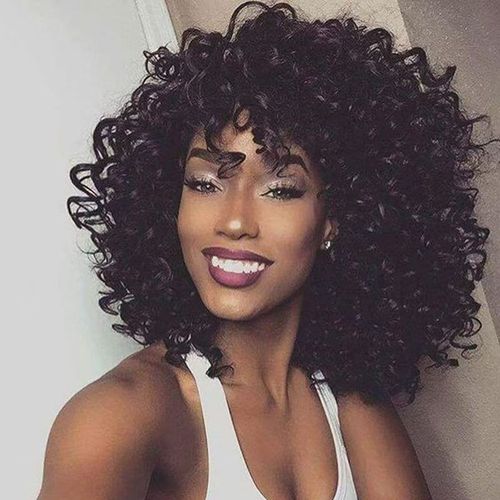 Peruca de férias de cabeça cheia de fibra sintética de cabelo preto curto e encaracolado