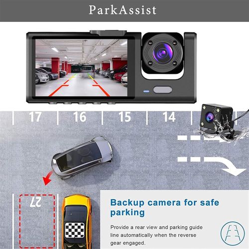 C309 WiFi Dash Cam with 2-inch Screen | 3-Lens HD Recording, Night Vision & Parking Monitoring