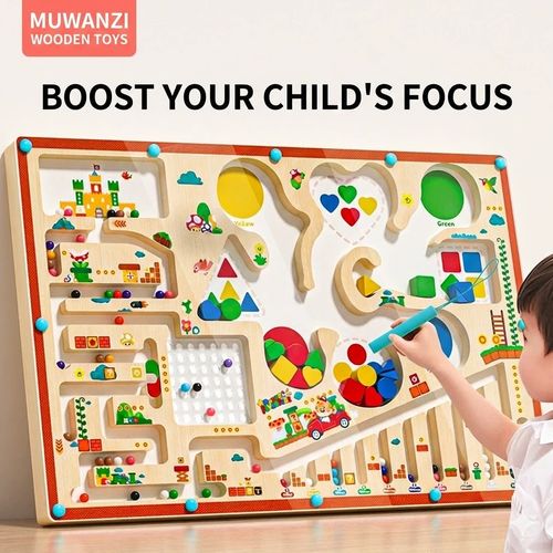 MUWANZI Wooden Activity Board for Kids - Montessori Busy Board to Boost Focus & Fine Motor Skills