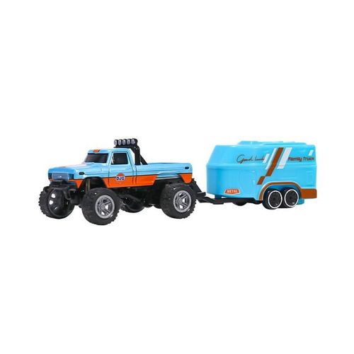 Hotfree Mini RC Monster Truck, Metal Off-Road Stomper with Trailer, 2.4GHz Remote Control All-Terrain Vehicle, 3-Speed Adjustable, USB-C Rechargeable, Desktop Play, Indoor Outdoor Racing Toy, Fun Birthday Christmas Gift for Kids Boys