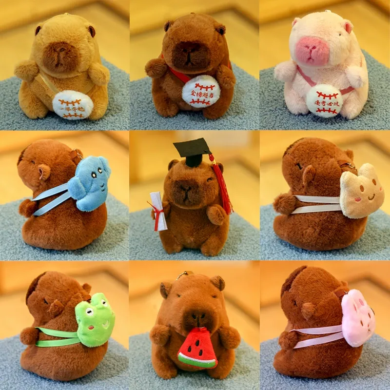 Cute Capybara Plush Keychain Set - 9 Styles Cartoon Animal Pendant with Fruit & Holiday Themes, Bag Charm for Kids & Gifts