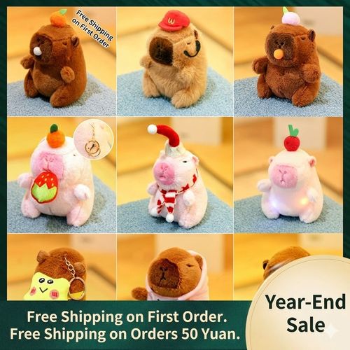 Cute Capybara Plush Keychain Set - 9 Styles Cartoon Animal Pendant with Fruit & Holiday Themes, Bag Charm for Kids & Gifts