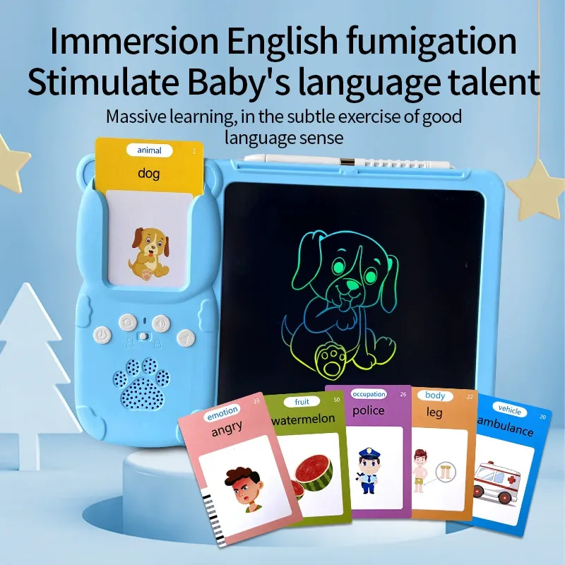 Children's English Learning Toy with Flash Cards & LCD Writing Pad - Spoken English Practice & Drawing Board for Toddlers