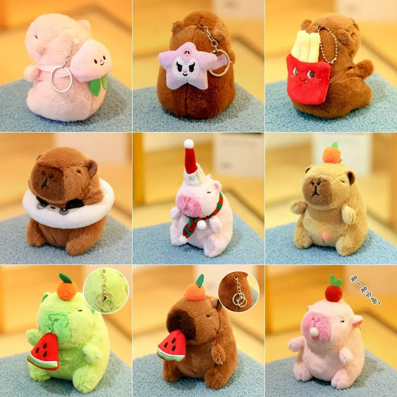 Cute Capybara Plush Keychain Set - 9 Styles Cartoon Animal Pendant with Fruit & Holiday Themes, Bag Charm for Kids & Gifts