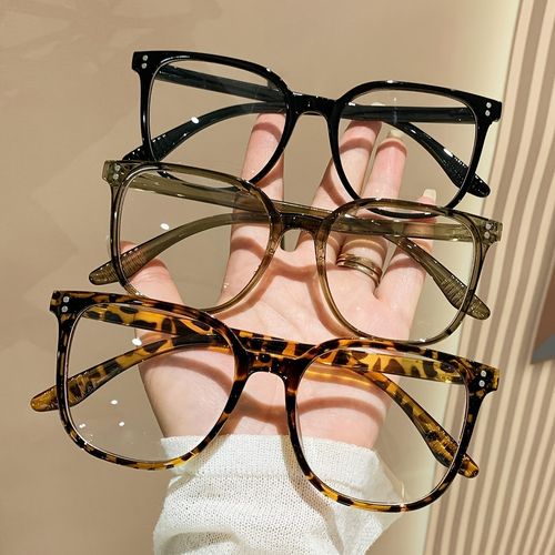 Minimalist Square Full-Rim Anti-Blue Light Plain Glasses with Stud Accents