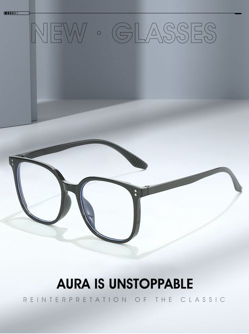 Minimalist Square Full-Rim Anti-Blue Light Plain Glasses with Stud Accents