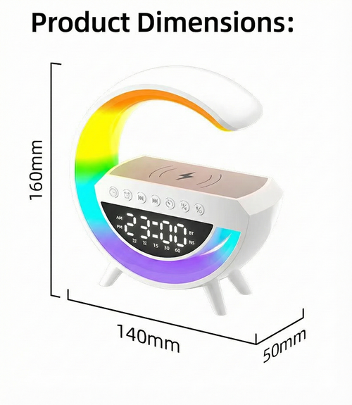3-in-1 Tech Wireless Charger Speaker:Bedside Ambient Lamp + Digital Display Big G Bluetooth Audio