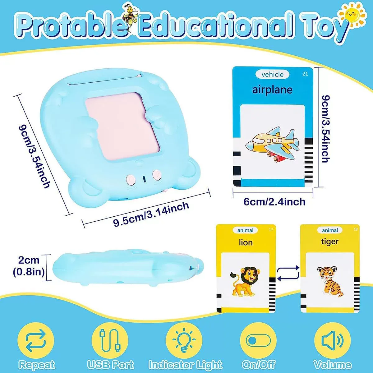 Kids Talking Flash Card Learning Device - Early Education English Learning Toy with 224 Sight Words
