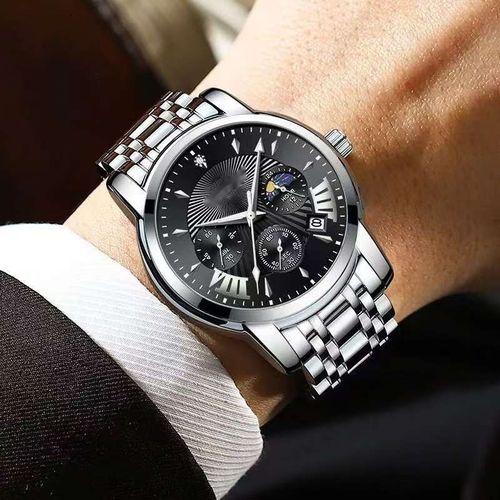 Novo relógio masculino totalmente automático não mecânico relógio de quartzo com correia de aço impermeável