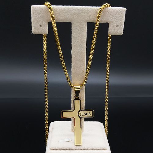 Novo Pendente de personalidade masculina moda jóias Hip Hop dourado Jesus cruz colar acessórios