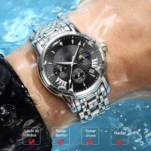 Novo relógio masculino totalmente automático não mecânico relógio de quartzo com correia de aço impermeável