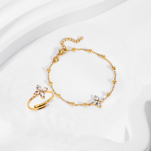 Nova moda feminina luxo leve flor zircão pulseira feminina minúscula alta sensação de aço de titânio não decoloração conjunto de jóias