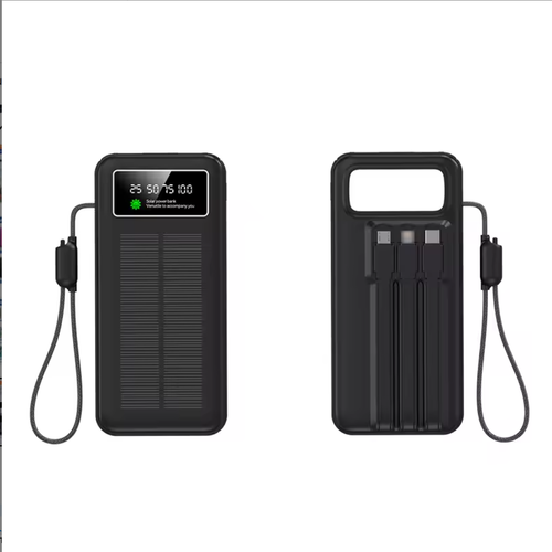 Wide Voltage Solar-Powered High-Capacity Power Bank Portable High-Capacity Power Bank PD 22.5W 30000mAh Digital Display Solar Power Bank with Flashlight and Built-in 4 Data Cables