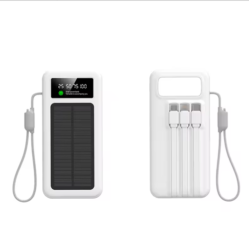 Wide Voltage Solar-Powered High-Capacity Power Bank Portable High-Capacity Power Bank PD 22.5W 30000mAh Digital Display Solar Power Bank with Flashlight and Built-in 4 Data Cables