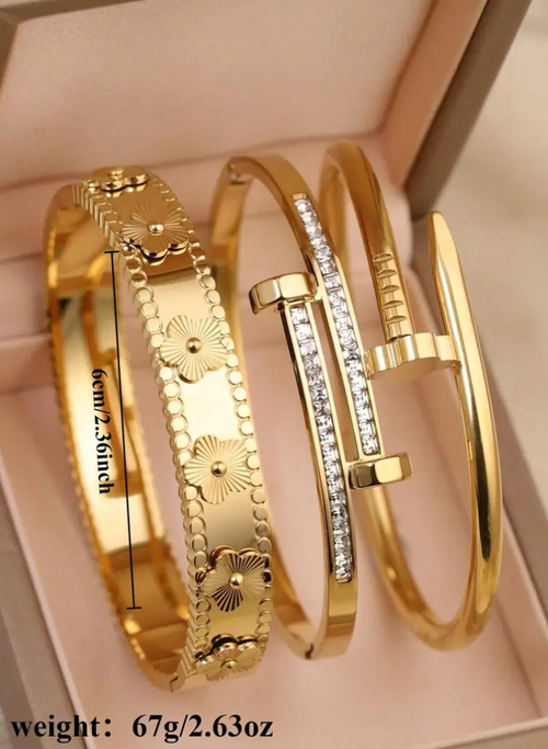 3 Pcs 18K Gold-Plated Stainless Steel High Quality Bracelet